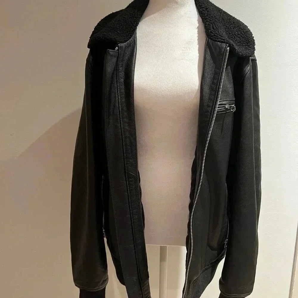 Vintage Slate & Stone Black Leather Aviator Jacket - Size XL - Picture 3 of 10